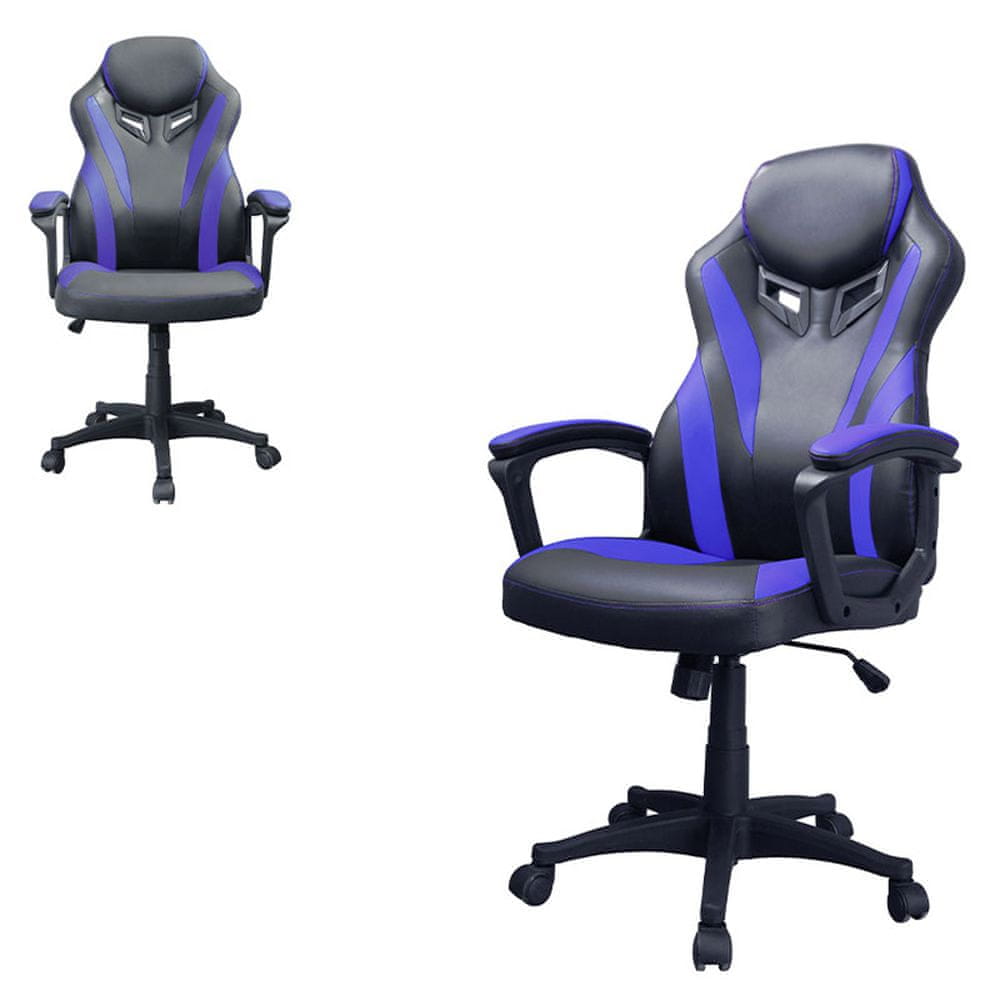 Autronic Kancelárska stolička, modro-čierna ekokoža,výškovo nastaviteľná, plastový kríž KA-Y209 BLUE
